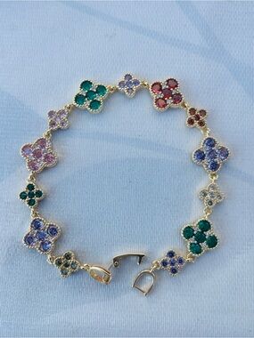Multicolor Floral Cluster Gold Bracelet - Unbranded